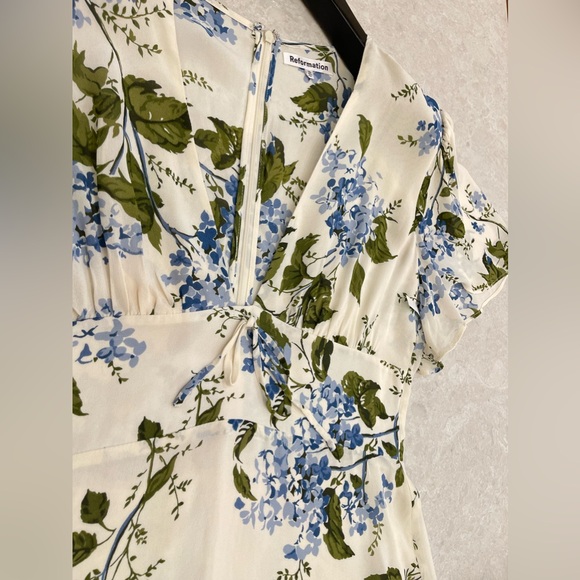 NEW Reformation Mya Mini Flower Dress Riviera Cream Blue in Size 10 - Picture 12 of 14